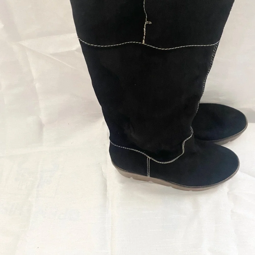 Kors Michael Kors Black Suede Shearling Lined Tall Wedge‎ Boots Made in Italy